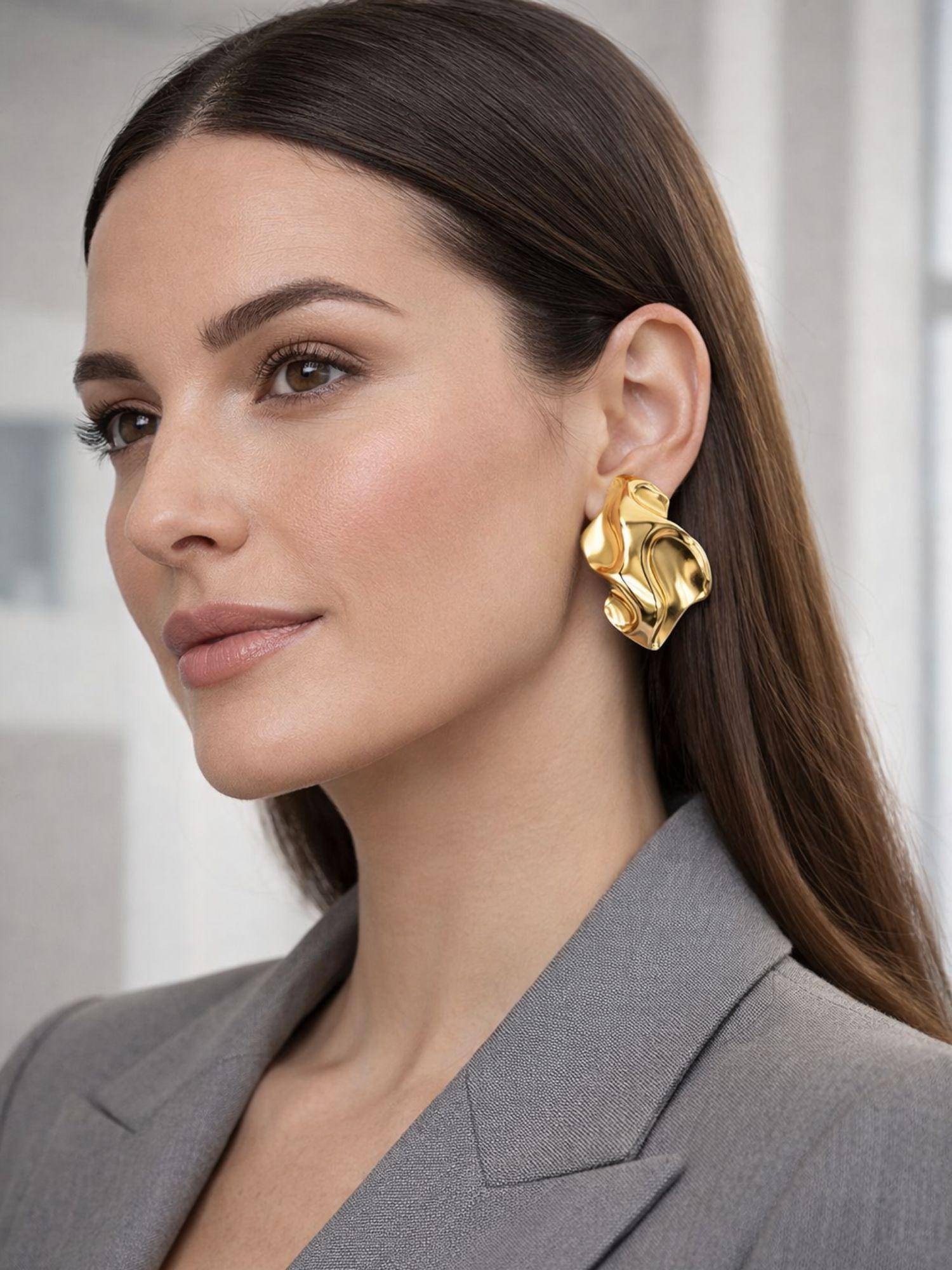 Digital Dress Room Women Gold Abstract Statement Chunky Stud Earrings