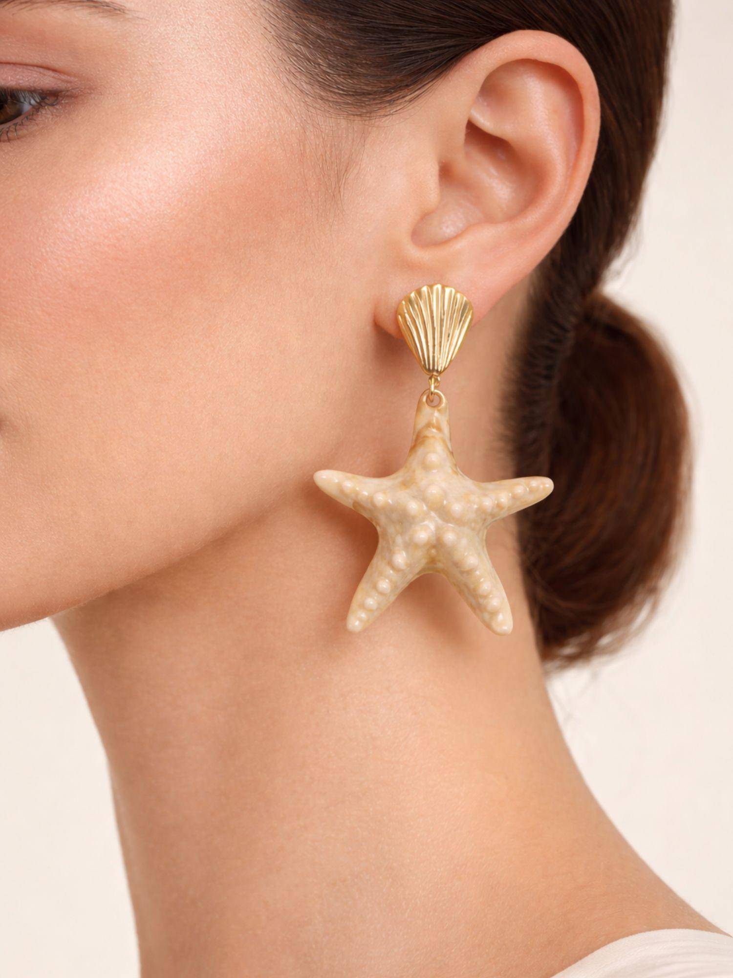 Digital Dress Room Women Gold Plated Shell and Starfish Drop Earrings