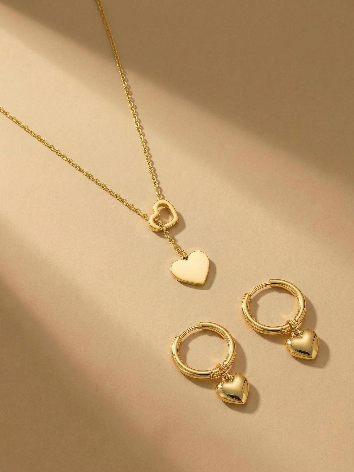 Palmonas Women Gold Soft Heart Charm Jewellery Set