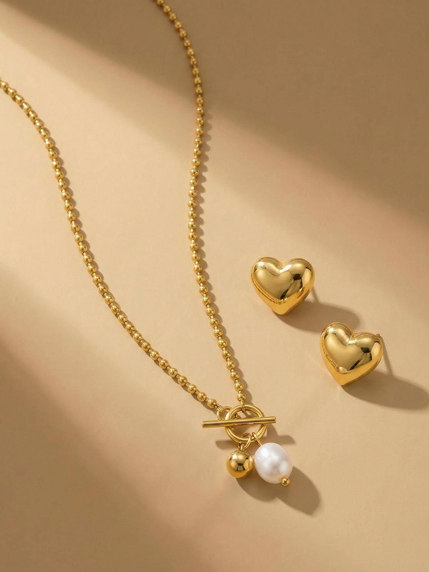 Palmonas Women Cherished Heart and Pearl Jewellery Set