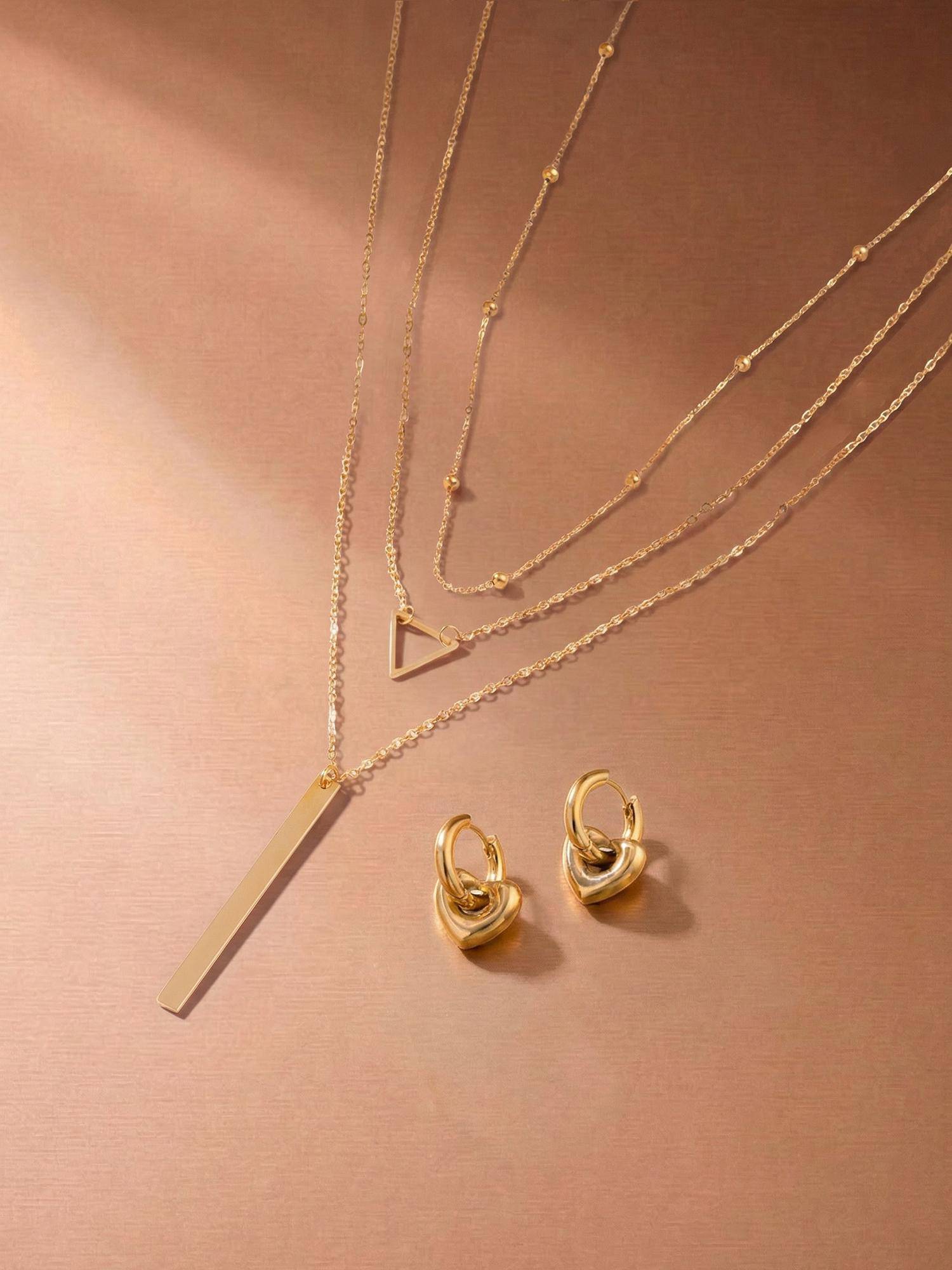Palmonas Women Gold Chained Heart In Harmony Jewellery Set