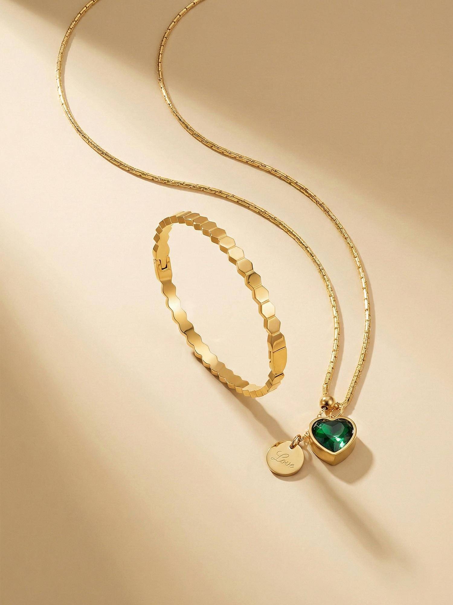 Palmonas Women Green Coined Lovely Heart Jewellery Set