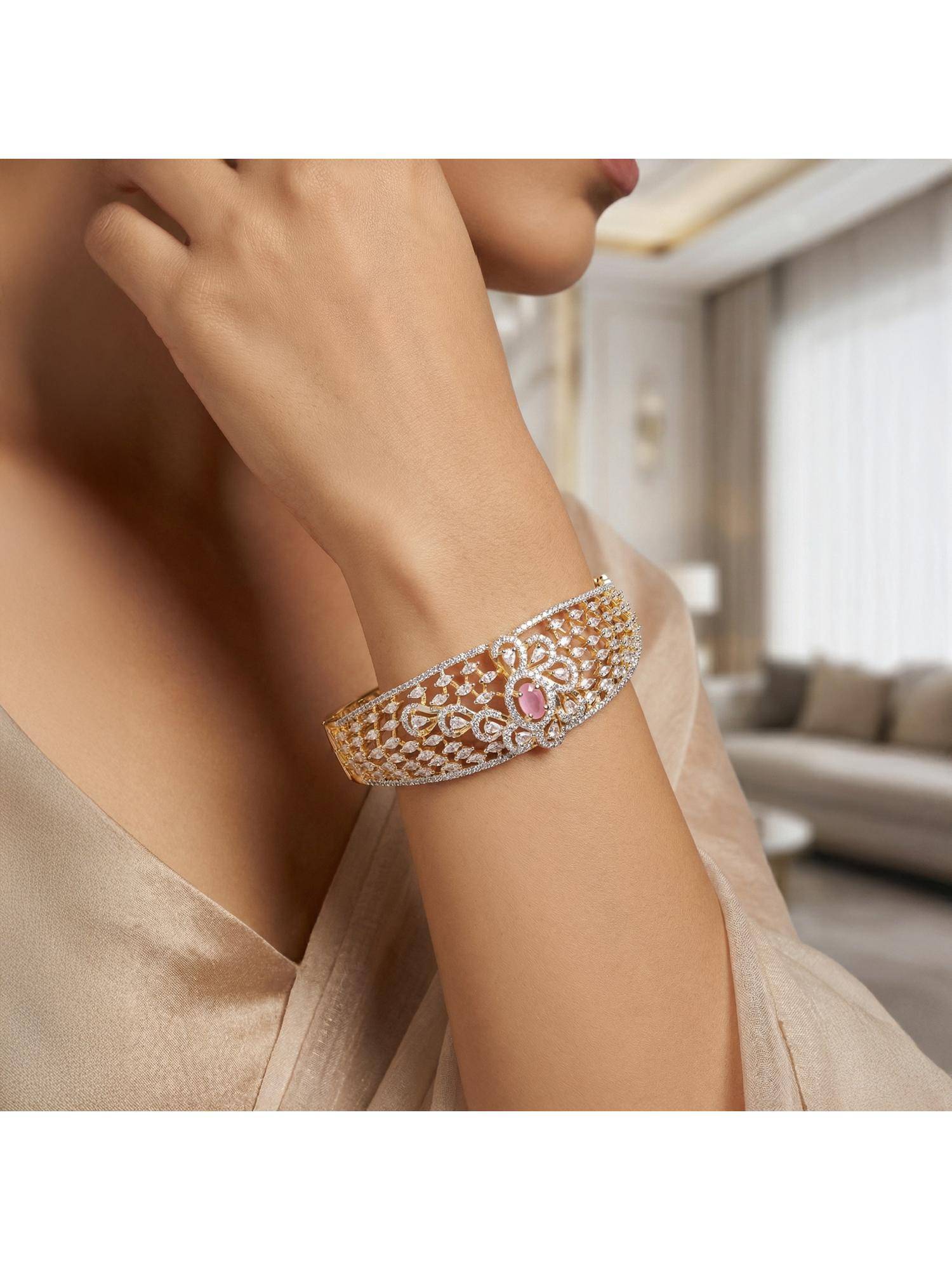 Nuyug Women Pink Inayat American Diamond Bracelet