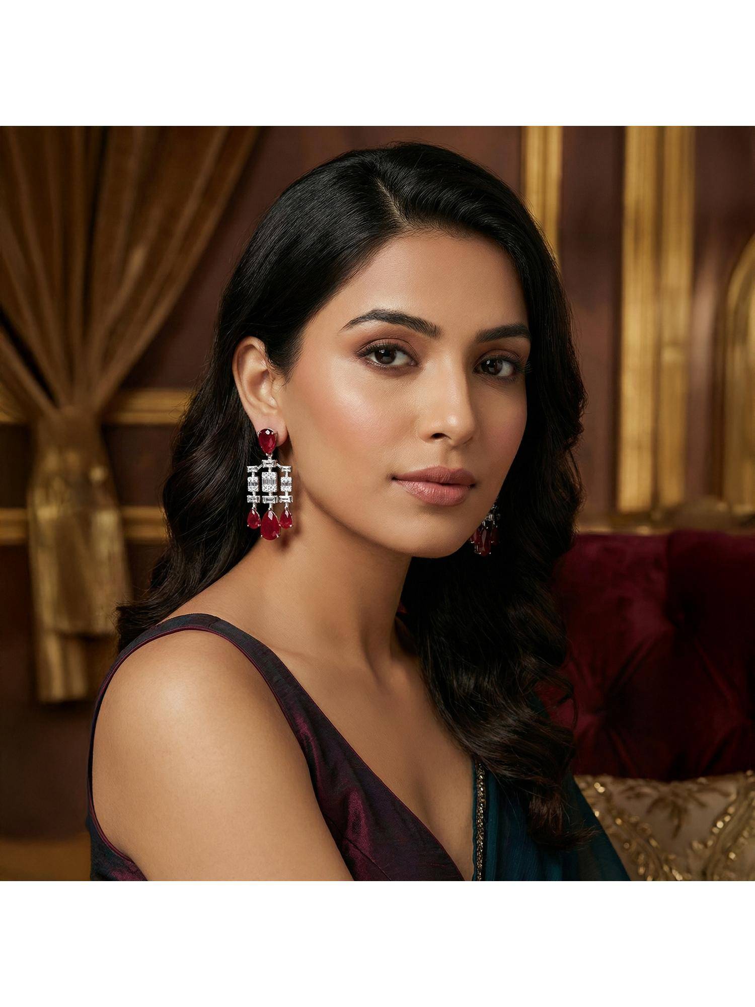 Nuyug Women Aurelia Ruby Red Chandelier Drop Earrings