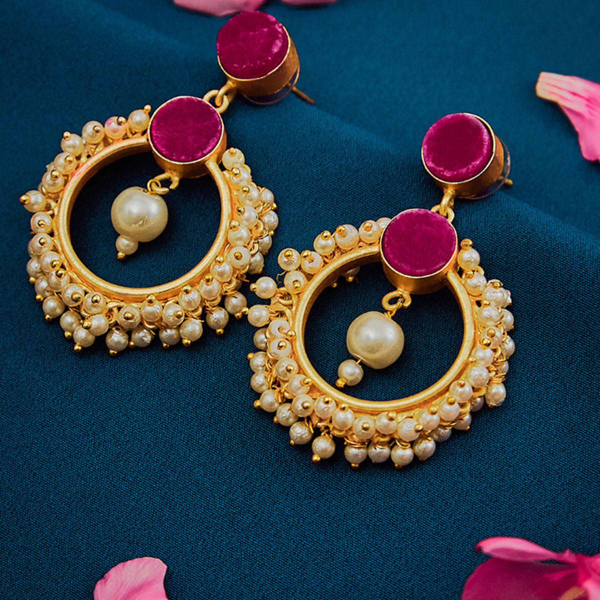 SOHI Maroon Stones Pearl Earring