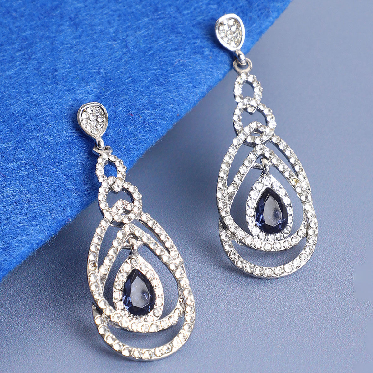 Get Blue Stone  Crystal Embellsihed Floral Drop Earrings at  437  LBB  Shop