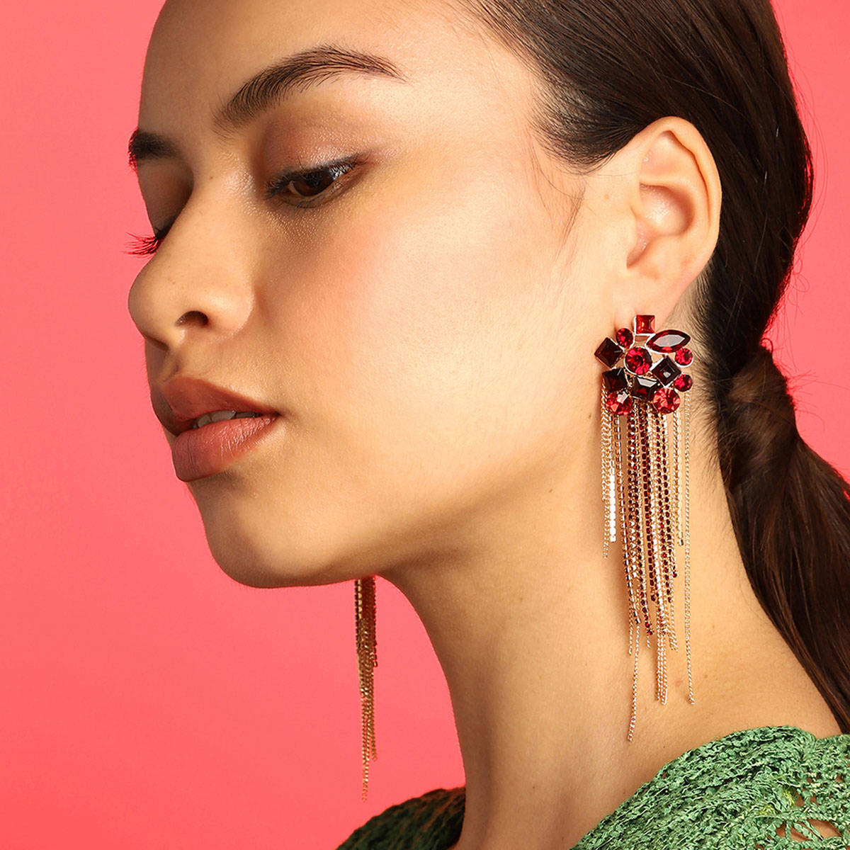 SOHI Multi-Color Gold Plated Dangler Earrings