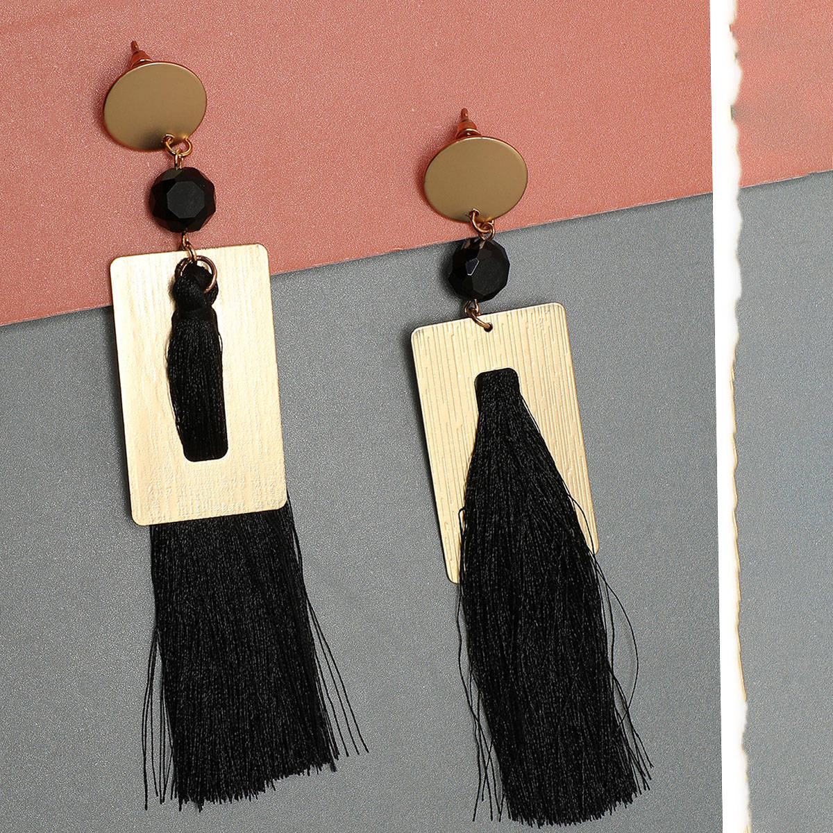 SOHI Gold Plated Black Tassel Earrings