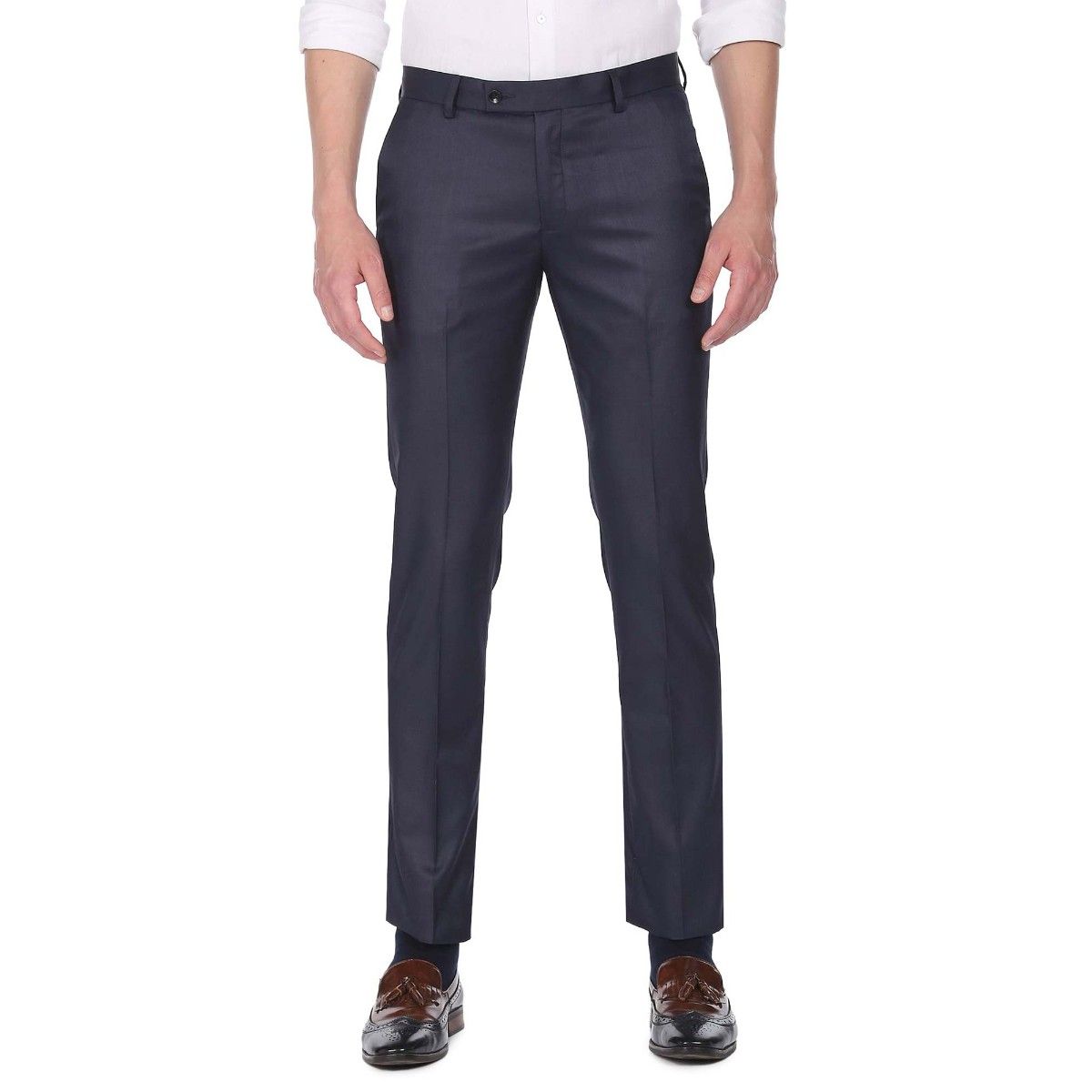 Buy Arrow Hudson Regular Fit Solid Formal Trousers - NNNOW.com