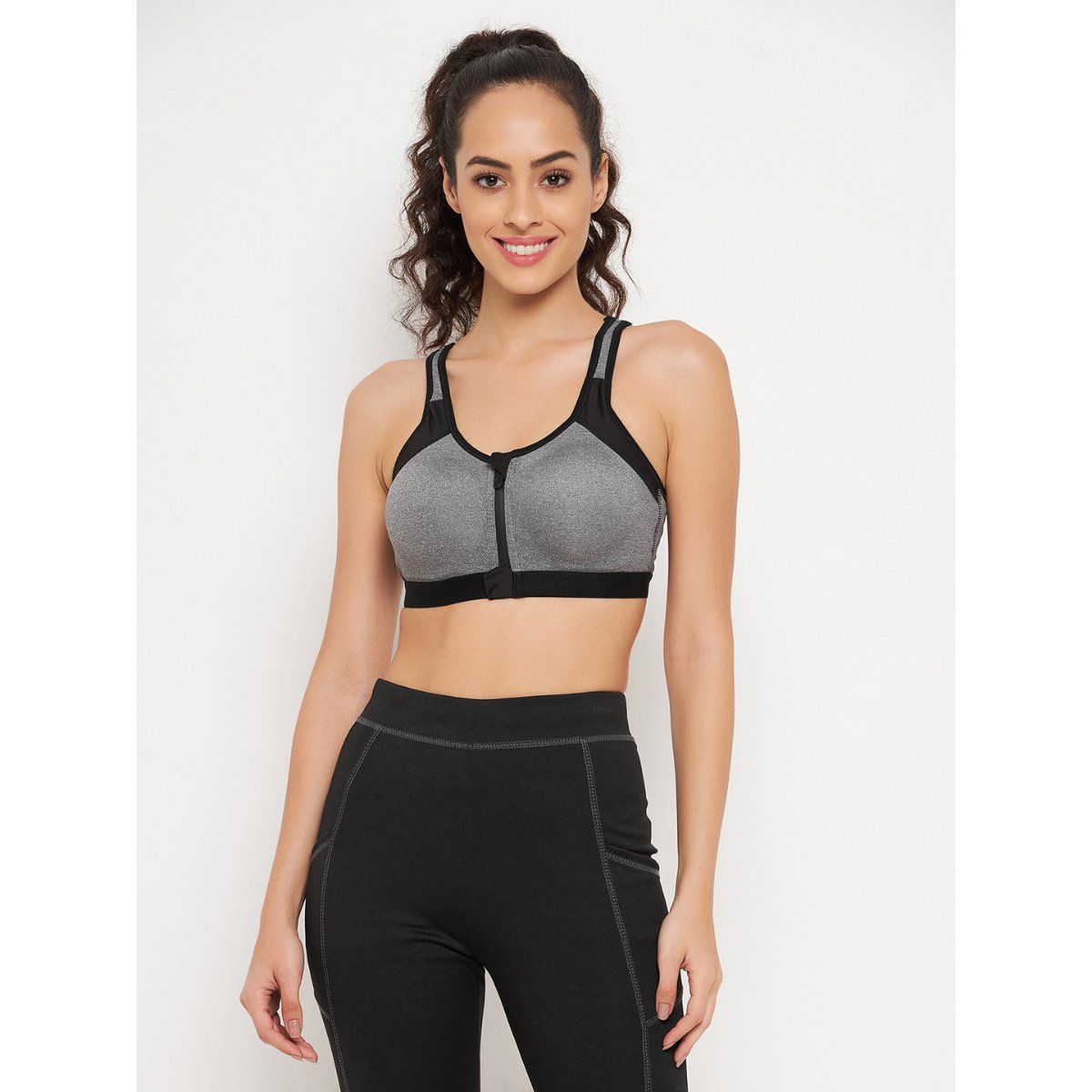 Buy Clovia High Impact Lightly Padded Spacer Cup Active Sports Bra In Light  Grey With Front Zipper Online
