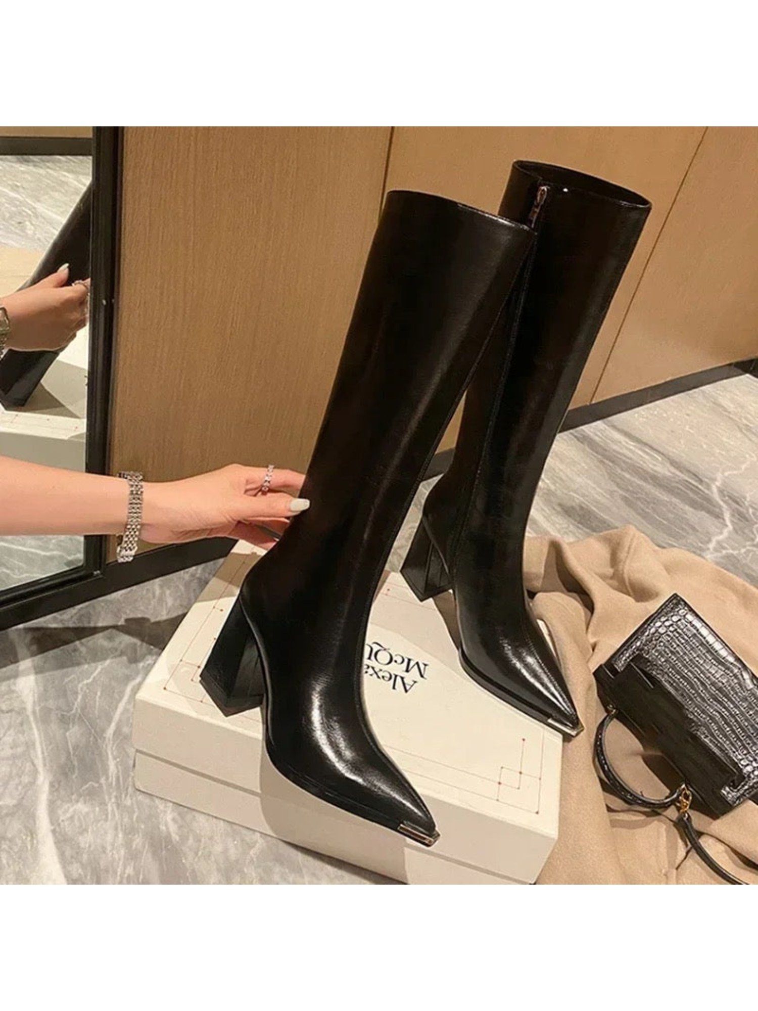 Buy MISS MOSA BY AKANKSHA James Knee High Pointed Leather Casual