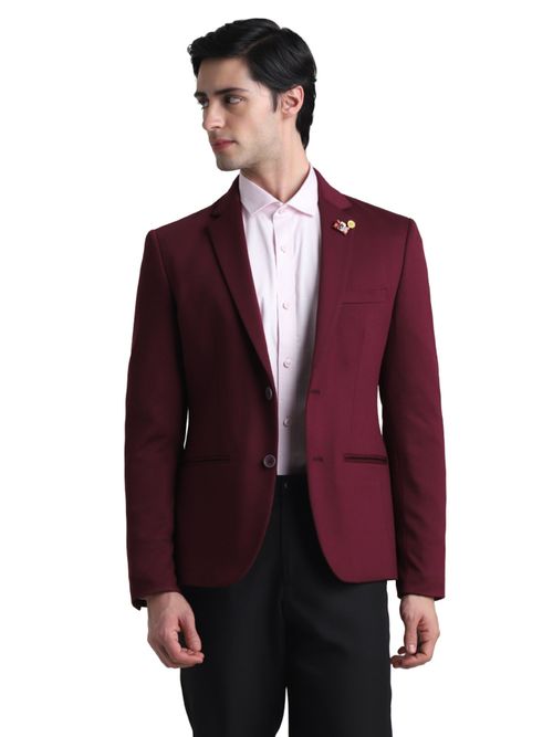 Jack Jones Maroon Slim Fit Stretch Blazer