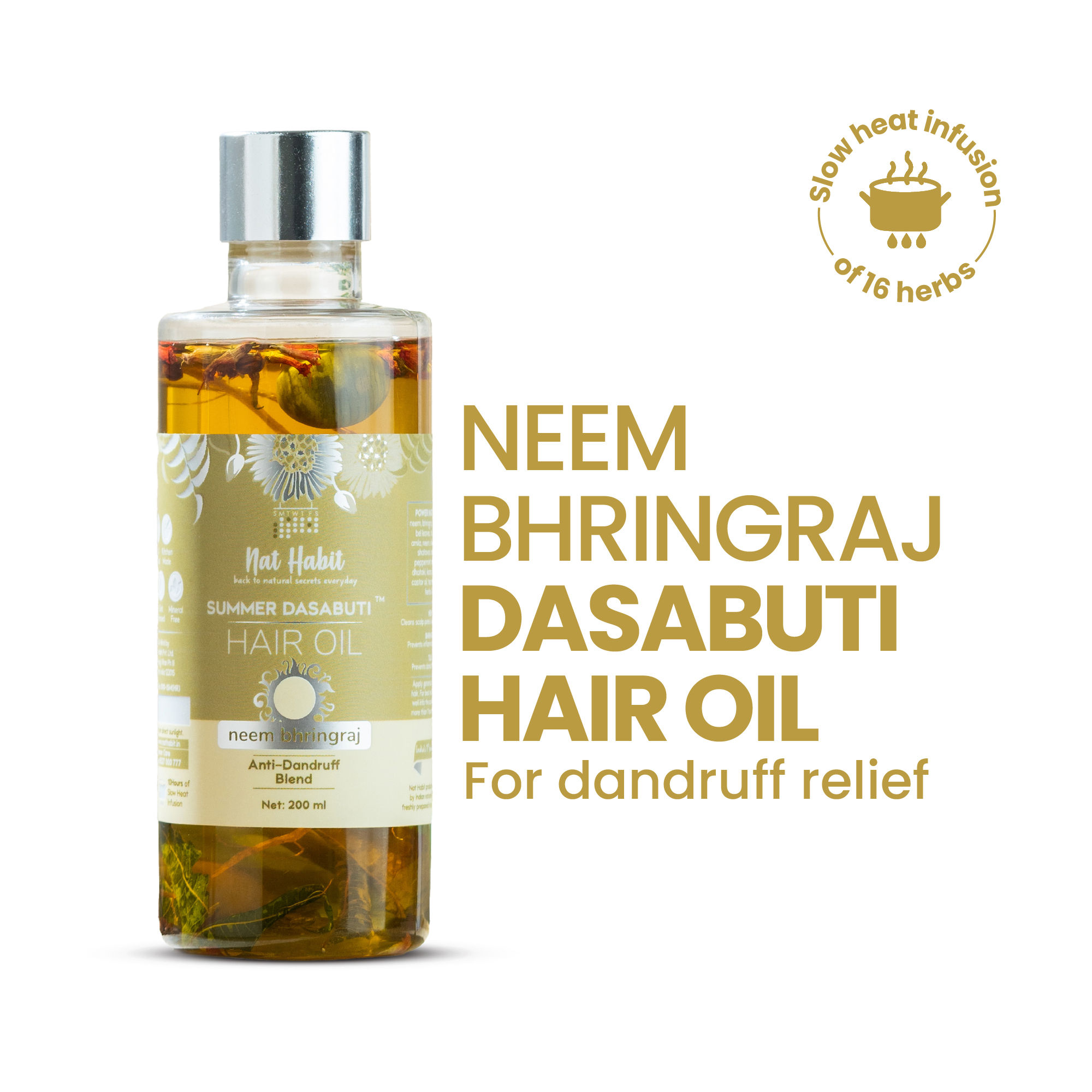 Nat Habit Neem Bhringraj Tea Tree Anti Dandruff Hair Treatment Summer Ayurvedic Oil & Castor Coconut