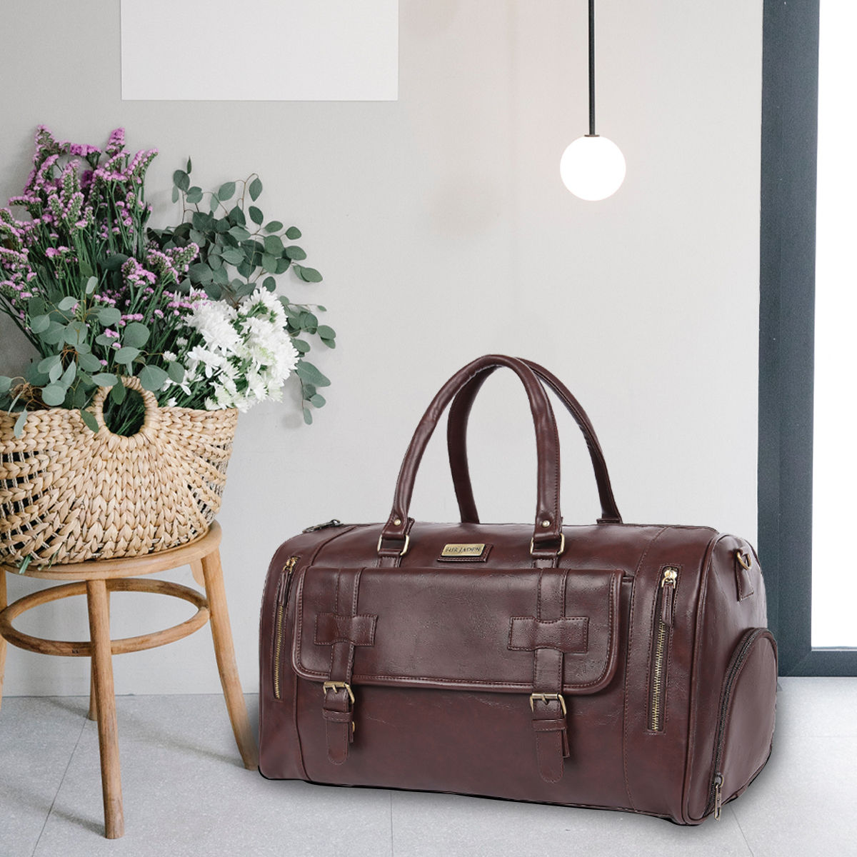 Buy FUR JADEN Brown Travel Duffle Bag With Shoe Pocket Online