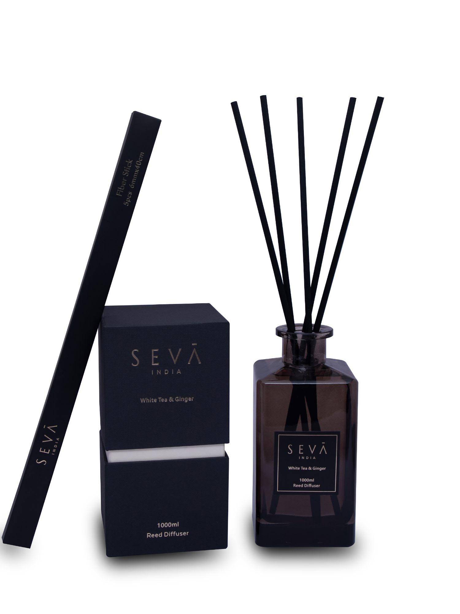 SEVA HOME White Tea Reed Diffuser - 1000 ml - Long-Lasting Aroma For Home & Office