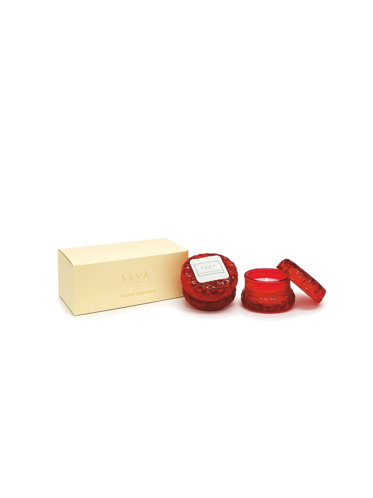 SEVA HOME Macaron Crystal Scented Candle-Red-Set Of 2