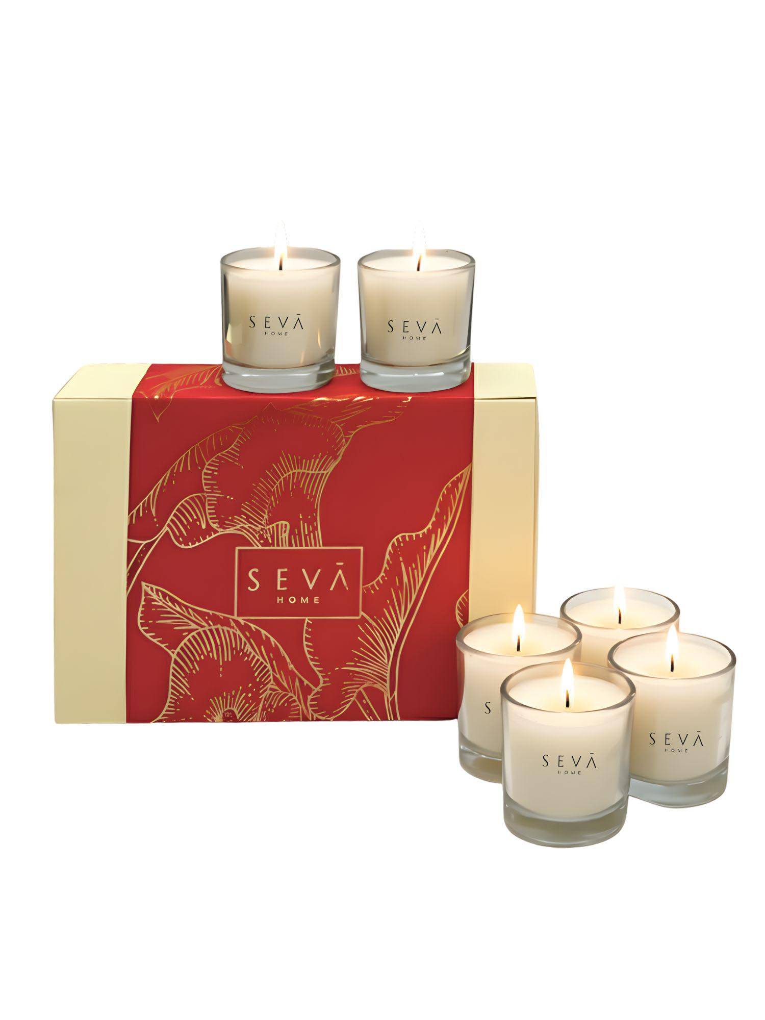 SEVA HOME White Celebration Shot Glass Scented Candles - Gift Set (Pack of 6)