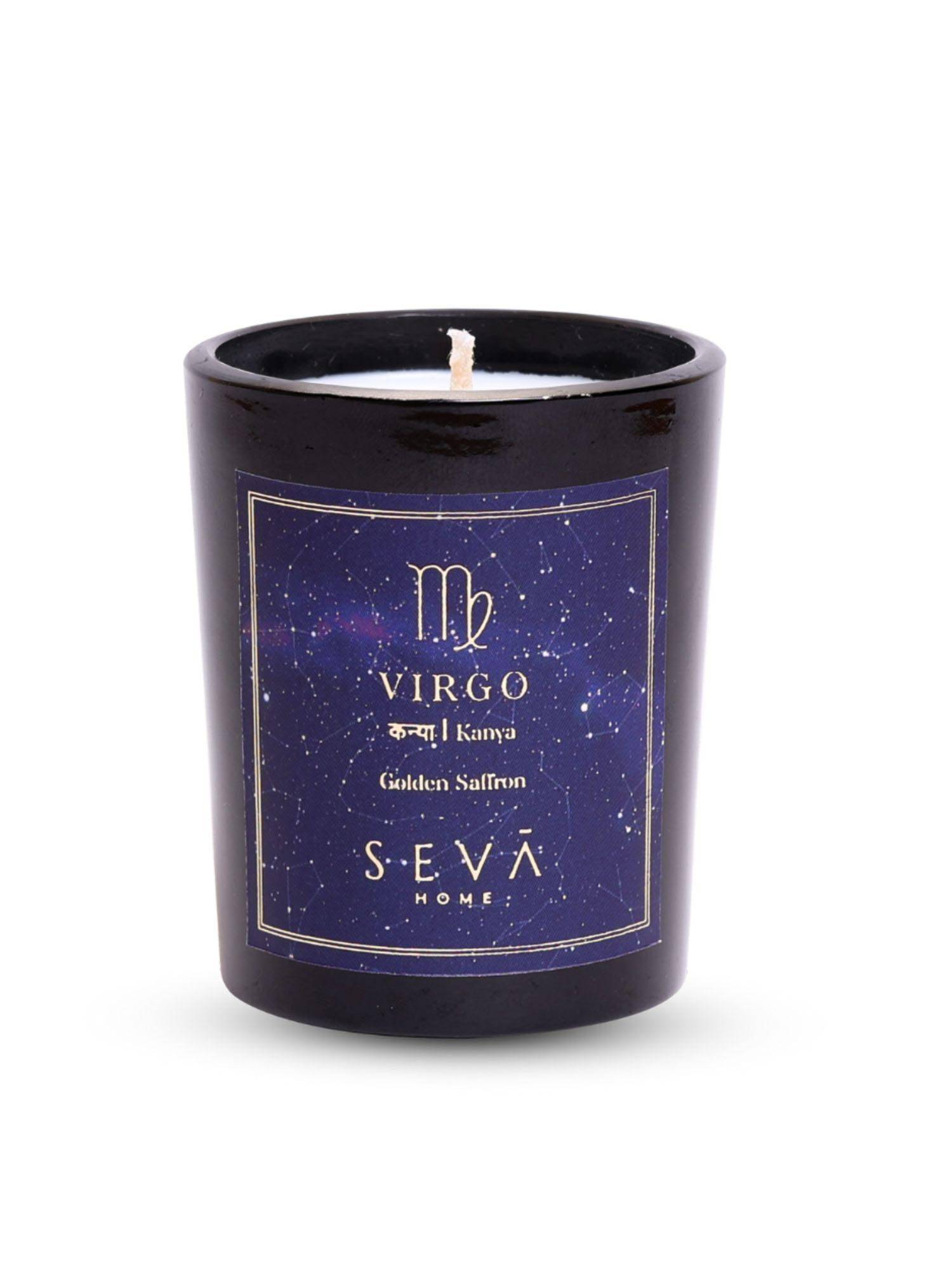SEVA HOME Virgo Zodiac Candle Soy Wax Candle Hand-Poured Candle Champa & Zafran Fragrance