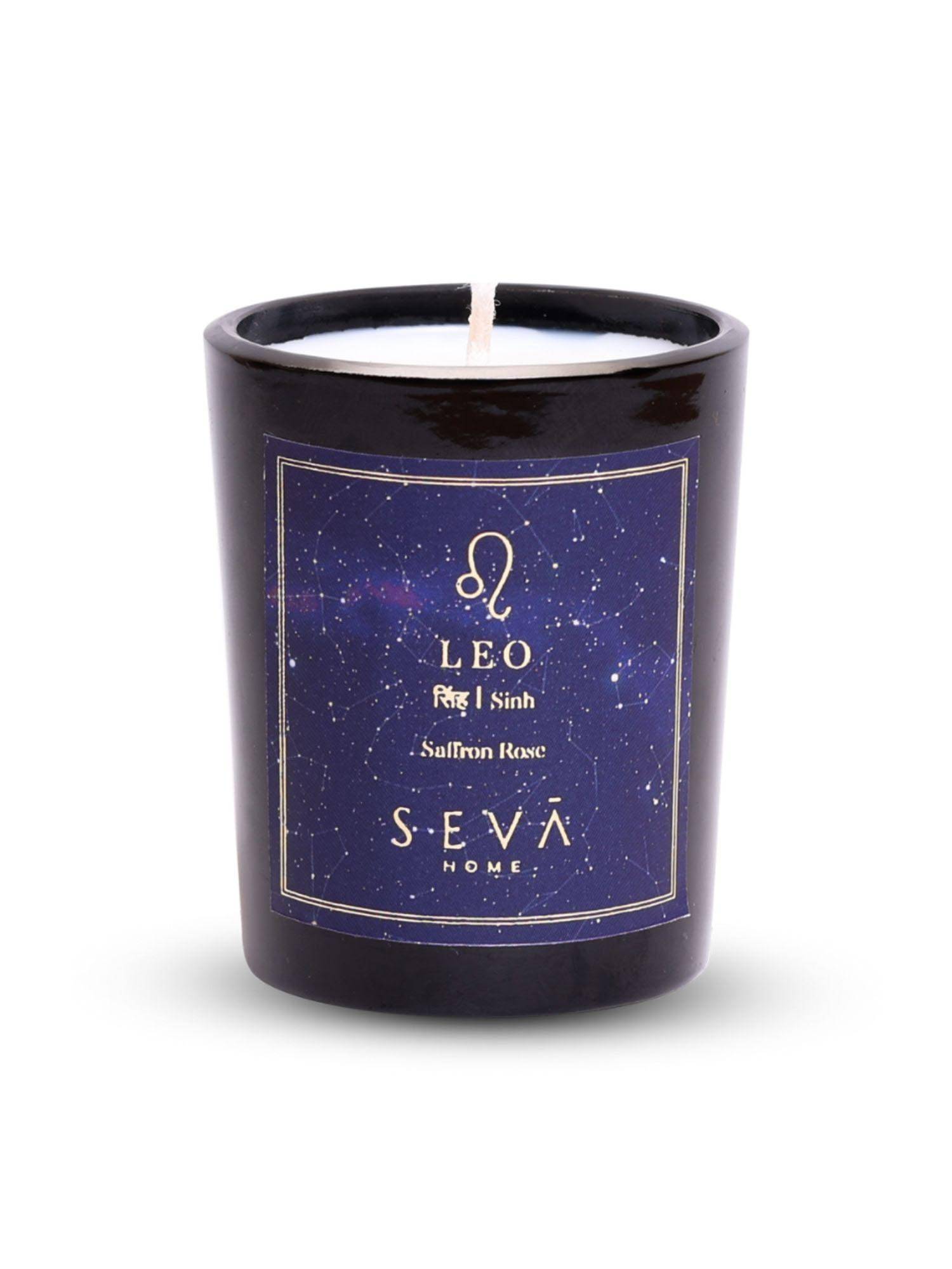 SEVA HOME Leo Zodiac Candle Soy Wax Candle Hand-Poured Candle Kesar Rose Juhi Fragrance