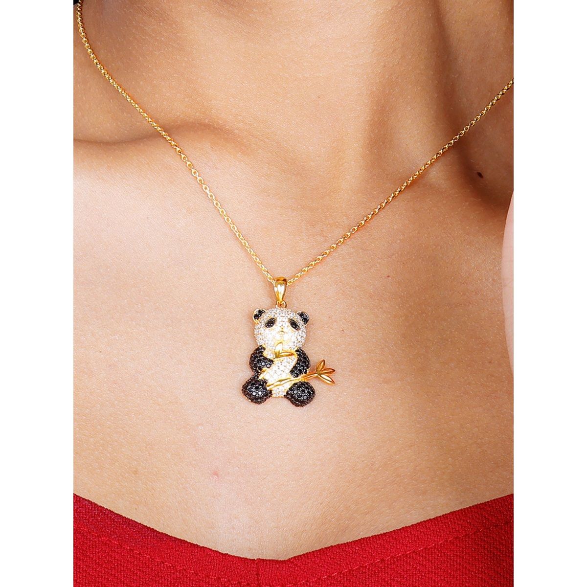 Relaxing Panda Golden Charm Necklace - Tiaraa
