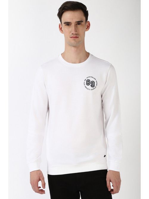 Buy Peter England Men White Solid Crew Neck Sweatshirt Online