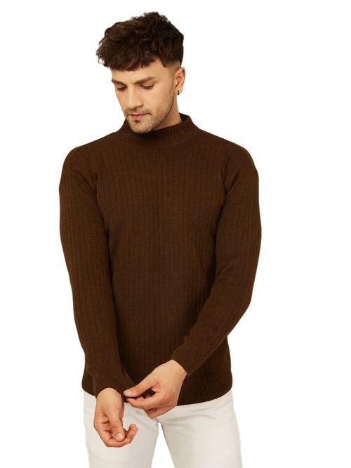 Kvetoo Solid,Plain High Neck Sweater For Men