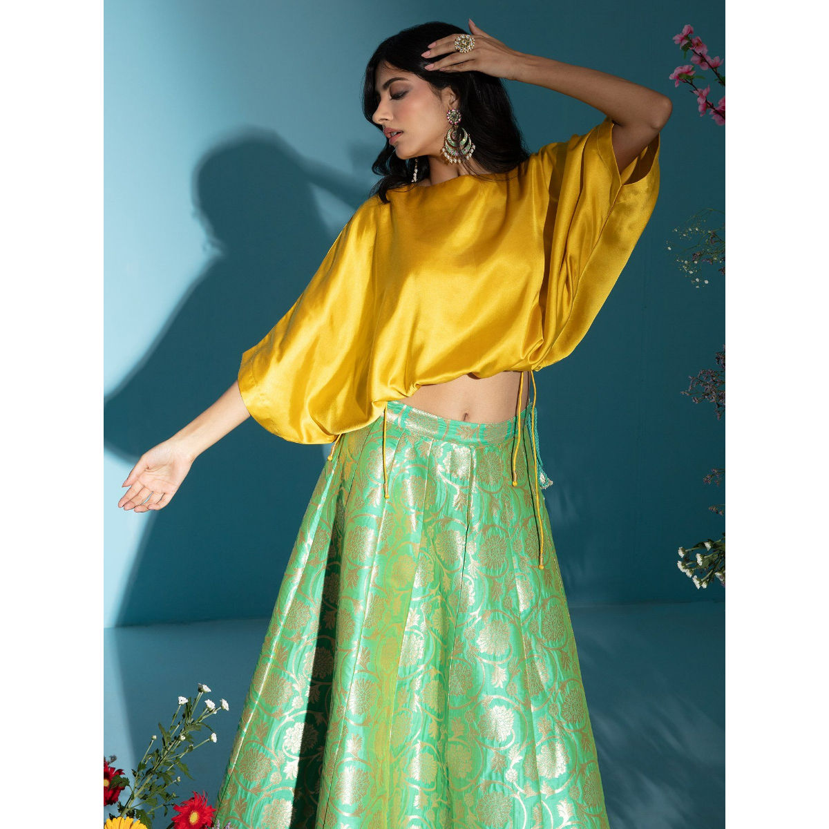 Gajra Gang by Nykaa Fashion Dreamy Drapes Mustard Modal Satin Top: Buy ...