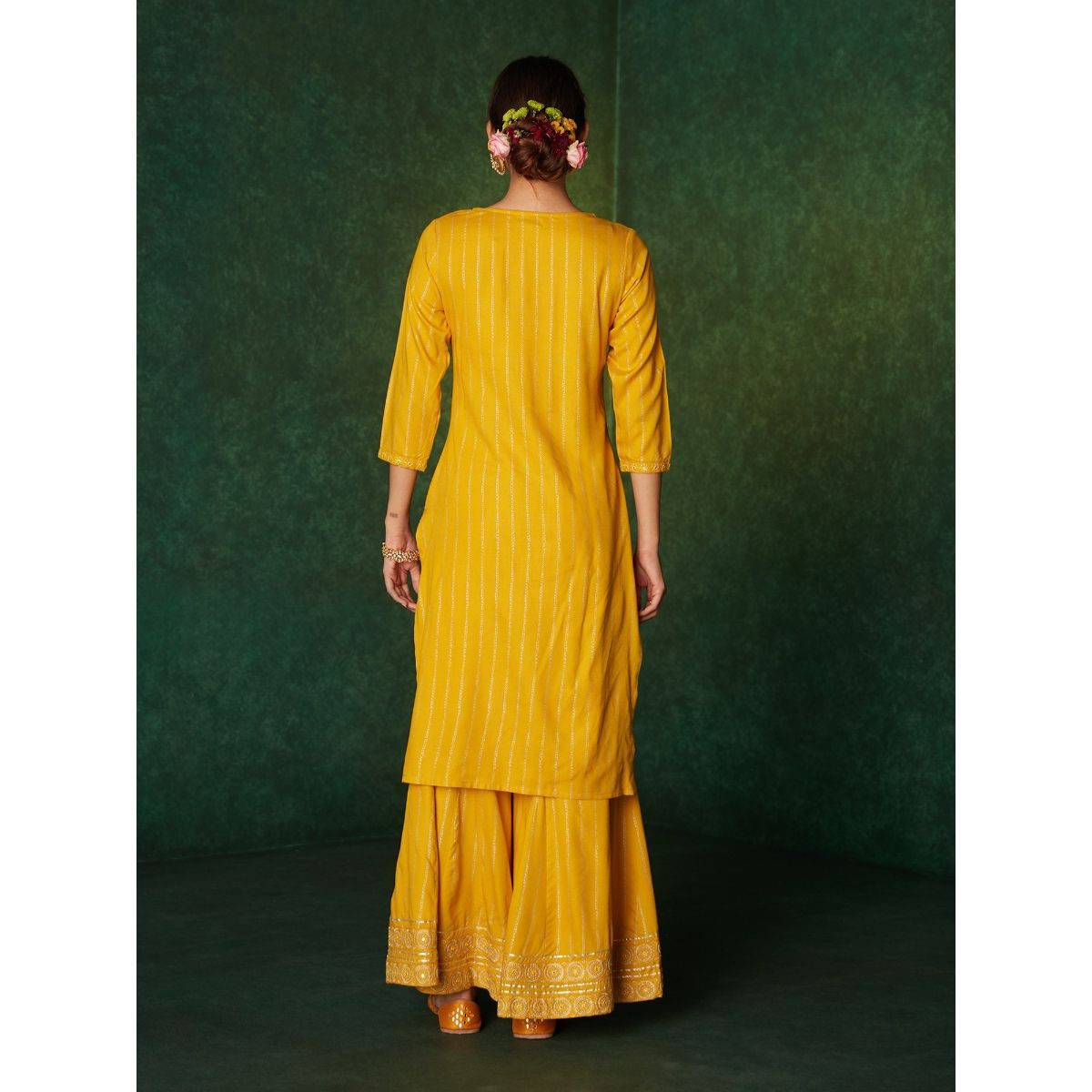 Buy Likha Yellow Mirror Work Kurta Palazzo Set & Dupatta LIKSKD179 (Set
