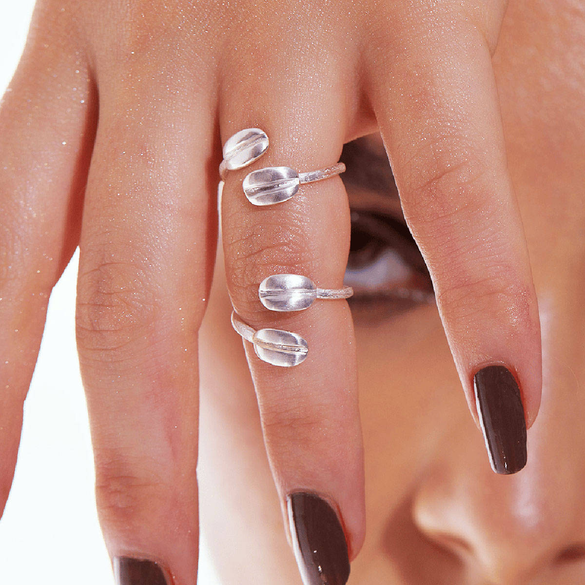 Ethnic Andaz Silver Double Bean Ring