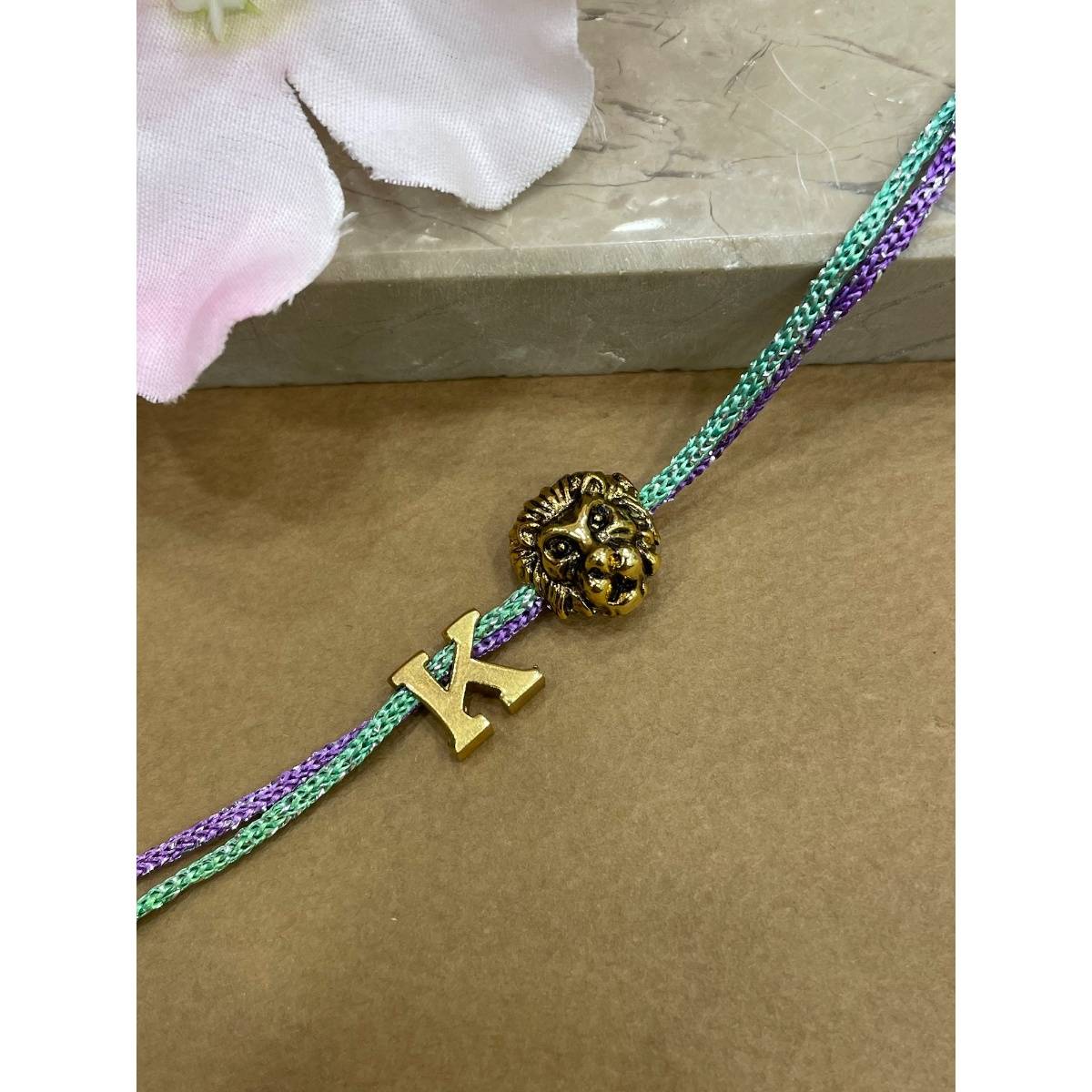 Digital Dress Room Letter K Lion Charm Thread Rakhi