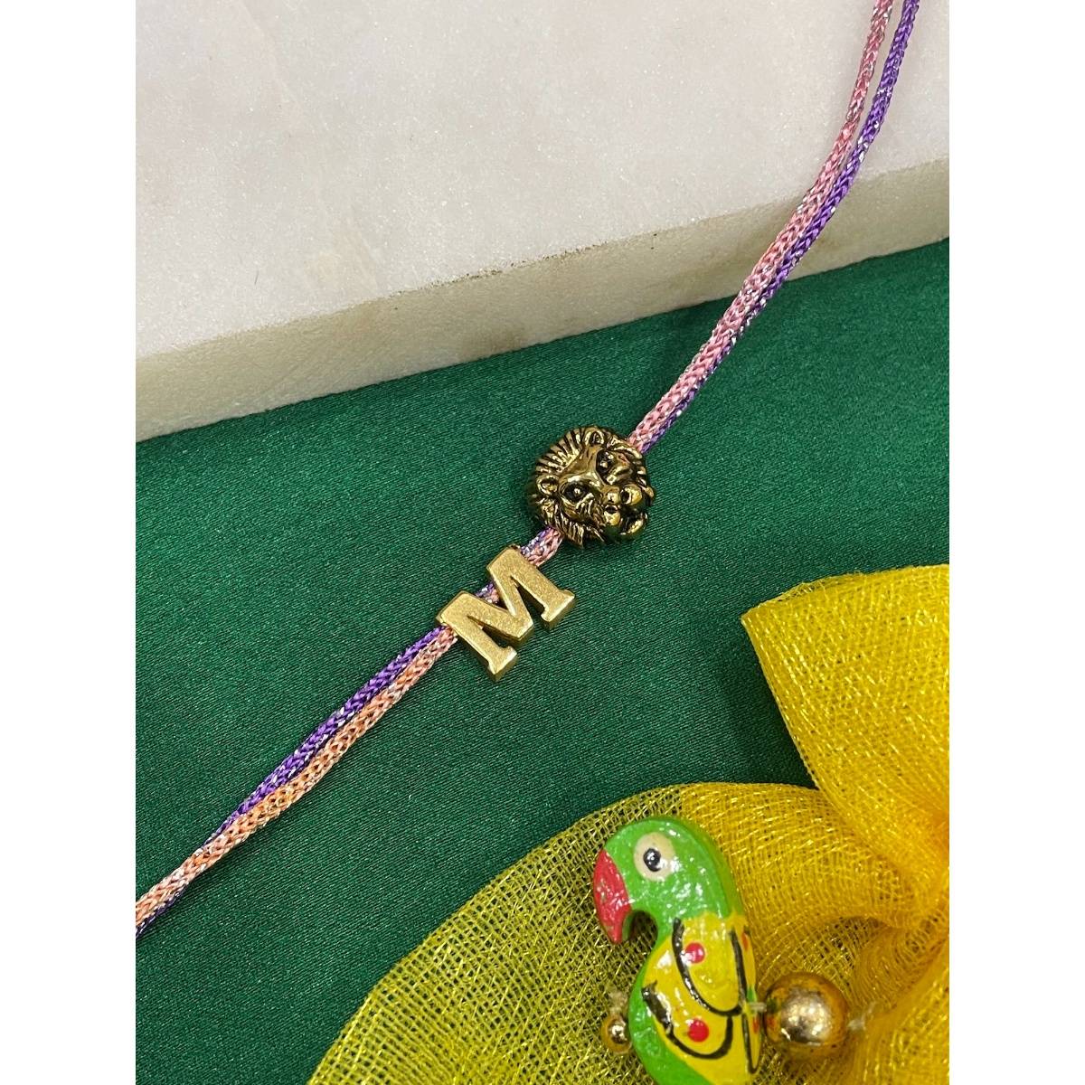 Digital Dress Room Letter M Lion Charm Thread Rakhi