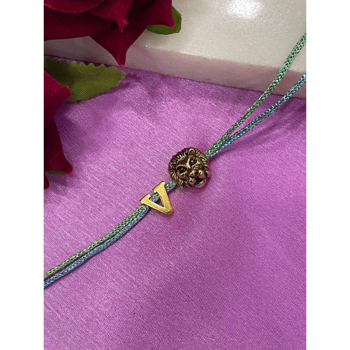 Digital Dress Room Letter V Lion Charm Thread Rakhi