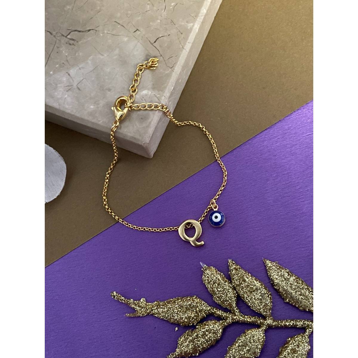 Digital Dress Room Letter Q Evil Eye Name Rakhi Bracelet
