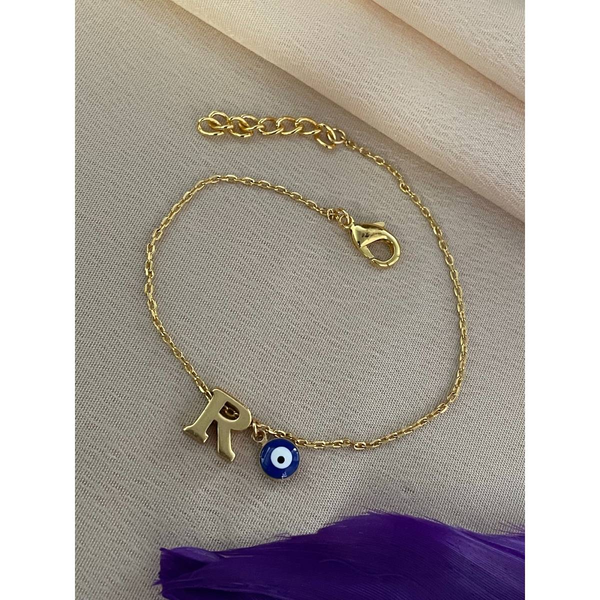Digital Dress Room Letter R Evil Eye Name Rakhi Bracelet