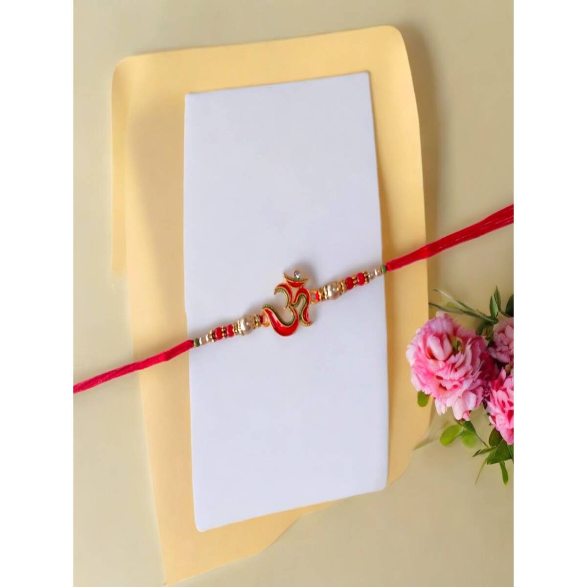Accessher Meenakari Delicate Om-Aum Rakhi Gifting with Roli Kumkum & Raksha Bandhan Card
