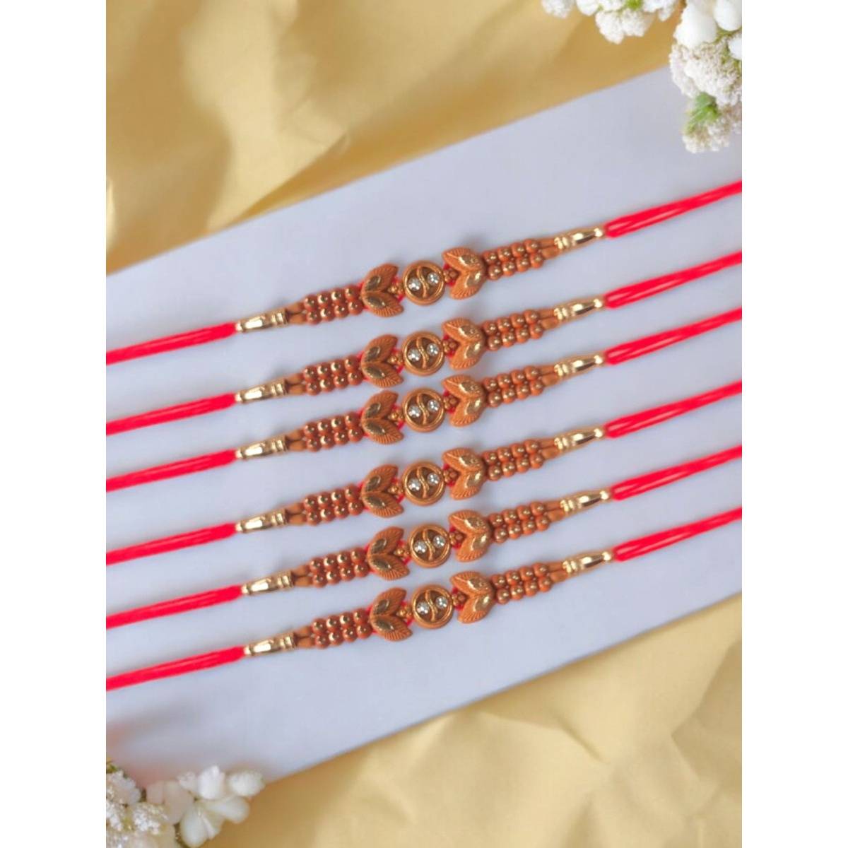 Accessher Delicate Beads Rakhi Pack Of 6 Gifting with Roli Kumkum Packets & Raksha Bandhan Card