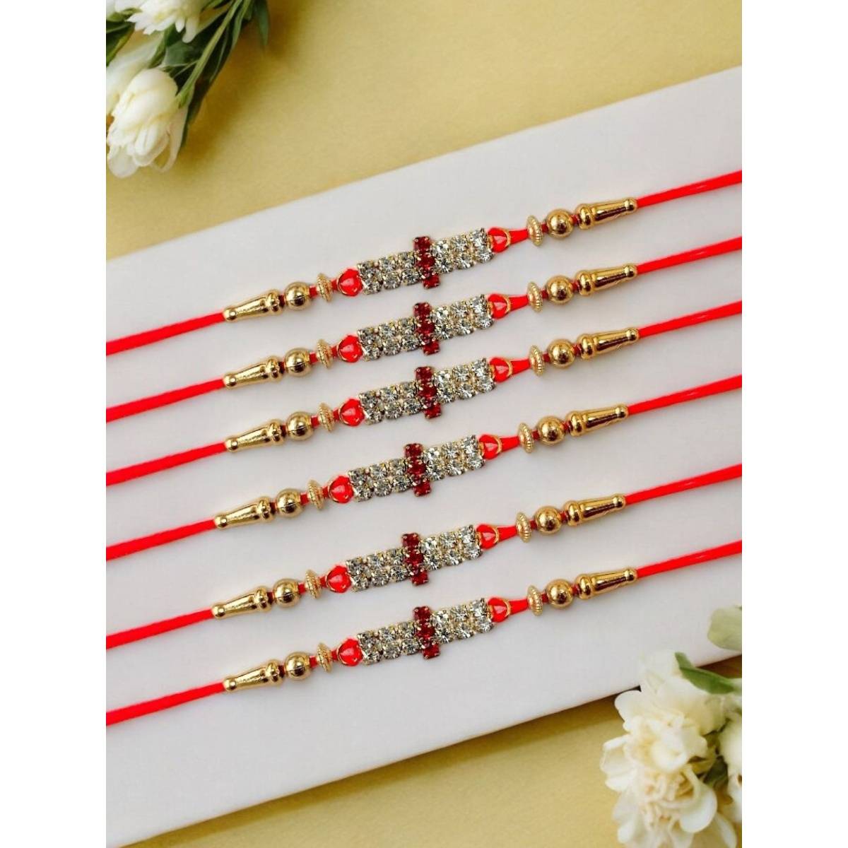 Accessher Rhinestones Studded Rakhi & Gifting with Roli Kumkum Packets & Raksha Bandhan Card