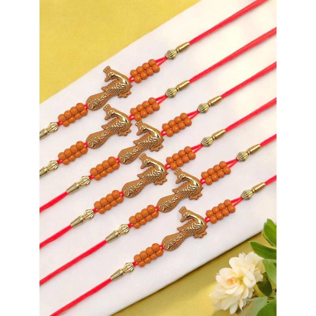 Accessher Meenakari Gold Rakhi Gifting with Roli Kumkum Packets & Raksha Bandhan Card