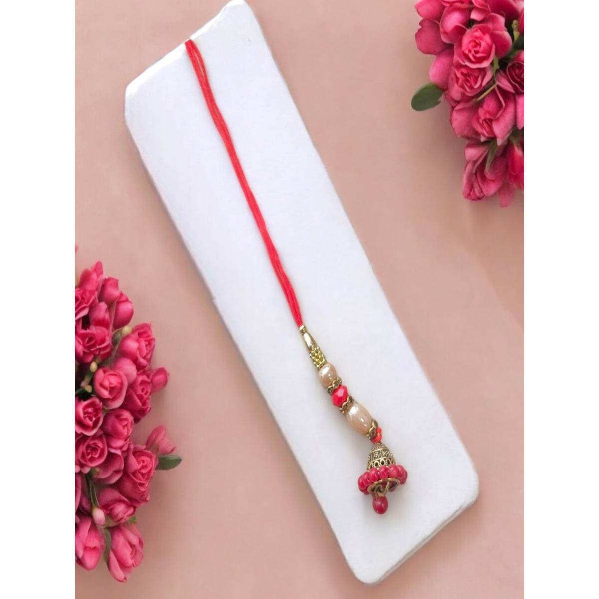 Accessher Lumba Rakhi with Jhumka Gifting with Roli Kumkum Packets & Raksha Bandhan Card