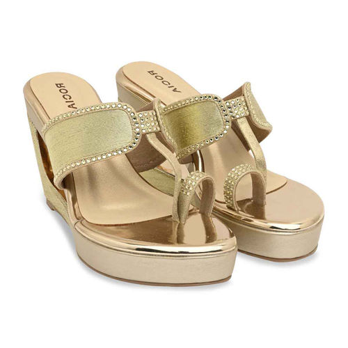 Women's Slippers Golden Chappal Online Embellished Thong Style Flat Sandals