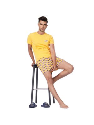 Jack & Jones Yellow T-shirt &amp; Printed Shorts Set