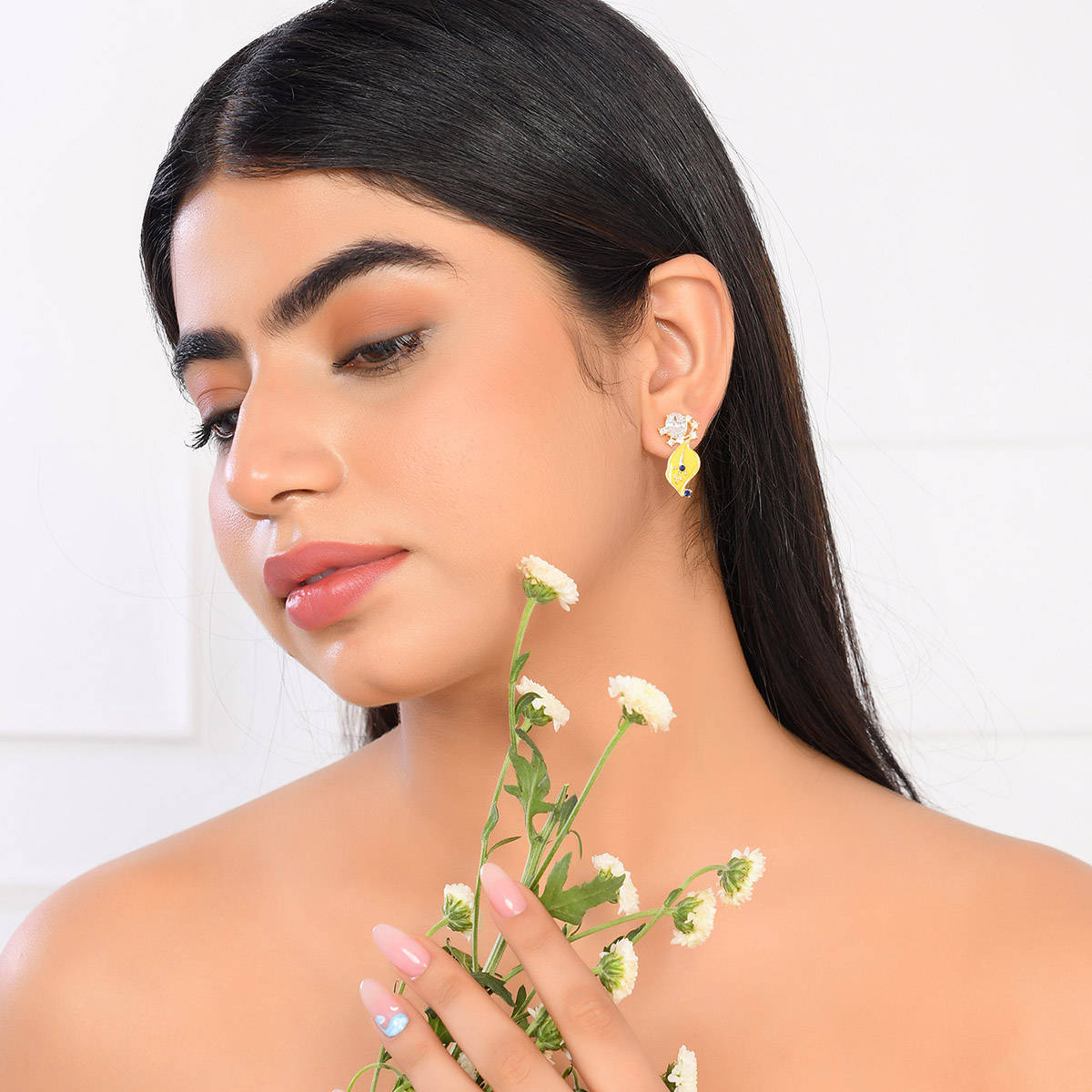 Voylla Flower Fantasy Bright Yellow Petal Earrings