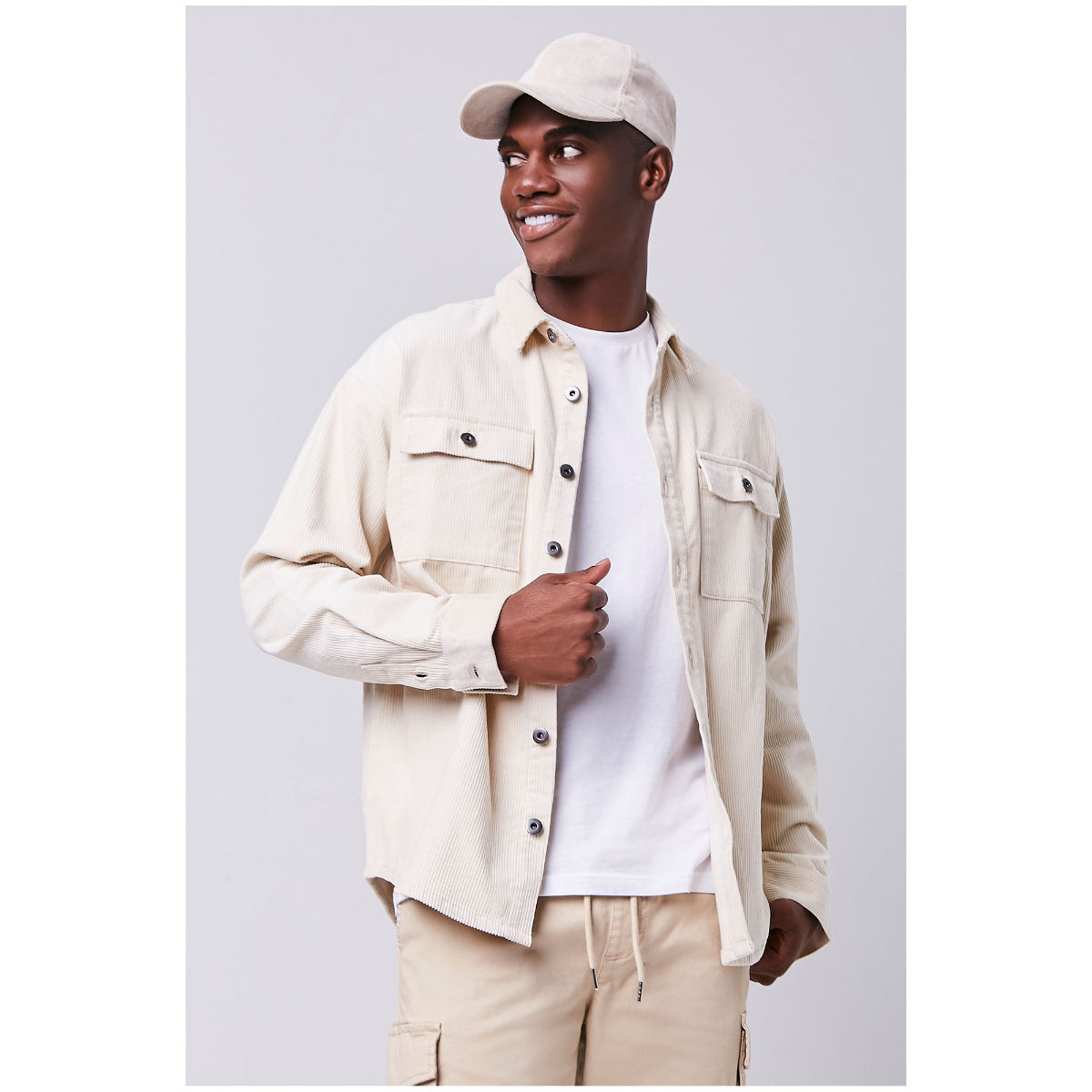 Forever 21 Cream Solid Buttoned Corduroy Jacket