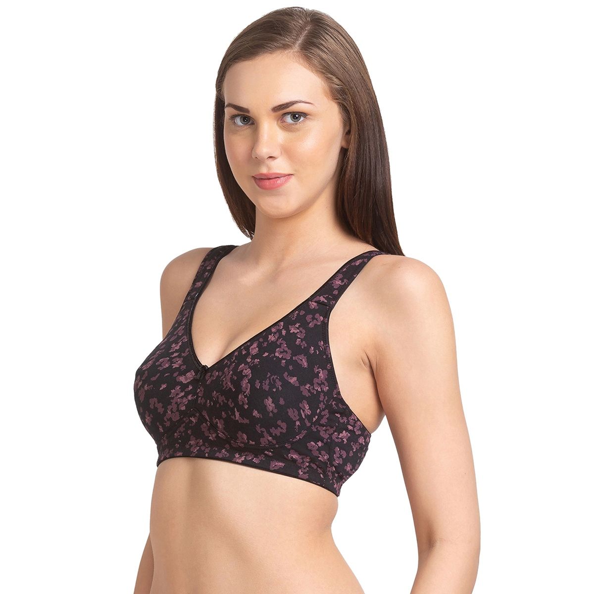 Juliet Women's Non Padded Printed Minimizer Cotton Bra Black ROSE4 BK