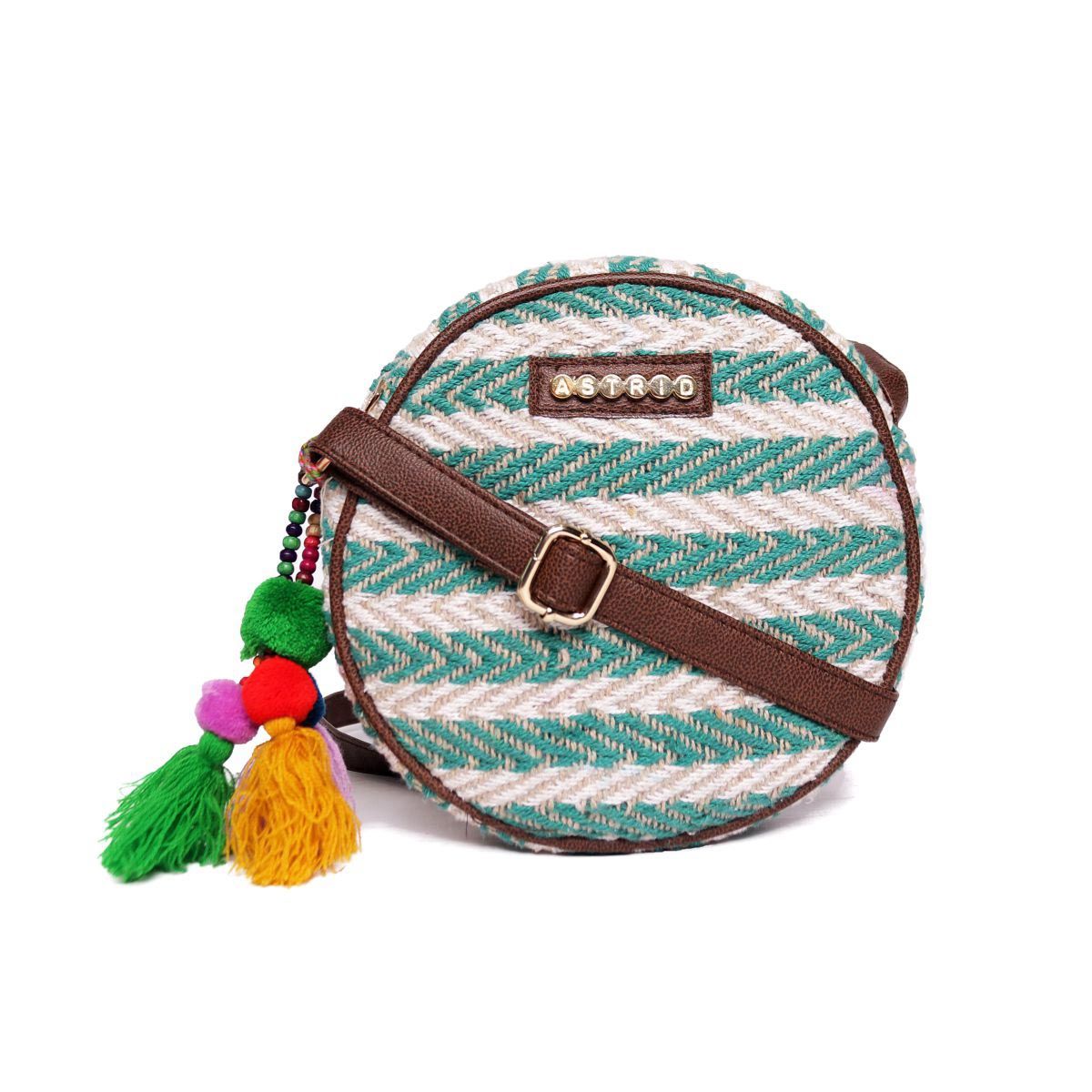 Buy Astrid Green Striped Round Sling Bag Online