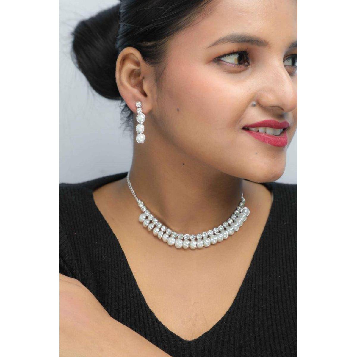 VOJ Silver Plated Beaded Set for Women