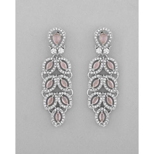 VOJ Silver Plated Baby Pink Ad Stone Studded Designer Jewellery Set With  Mangtikka