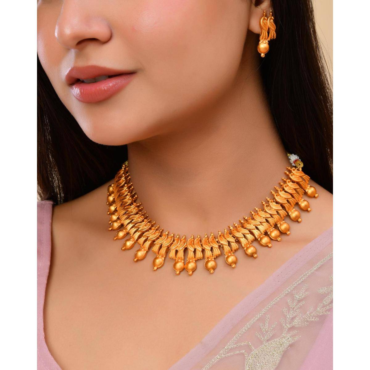 VOJ Gold Plated Designer Necklace With Earrings Set