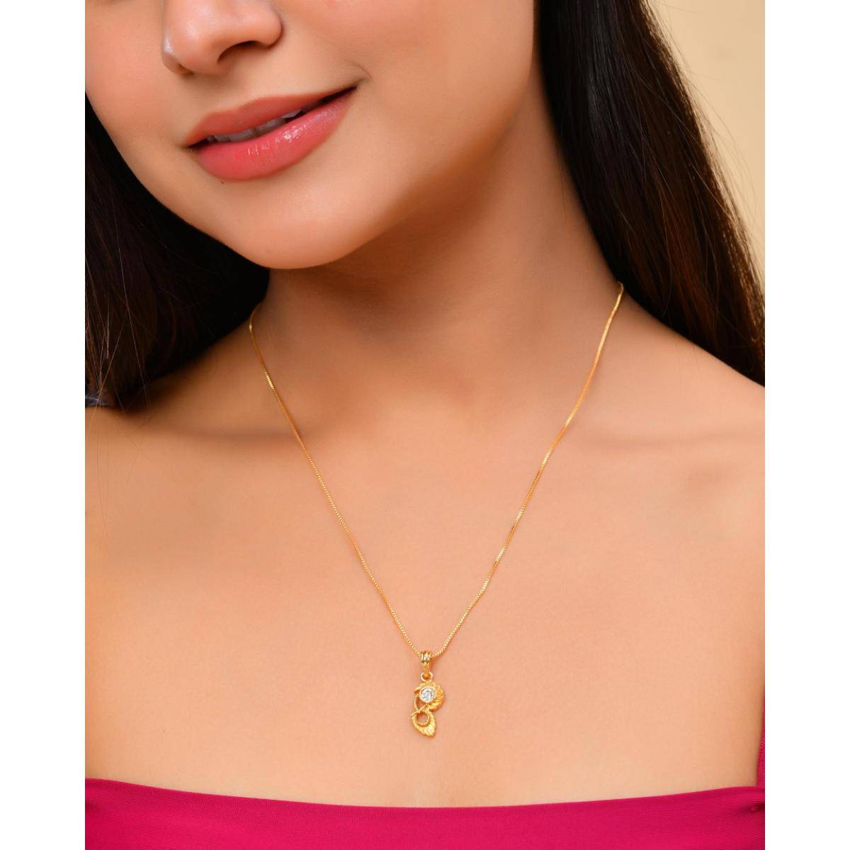 VOJ Gold Plated Designer Ad Studded Pendant With Chain Necklace