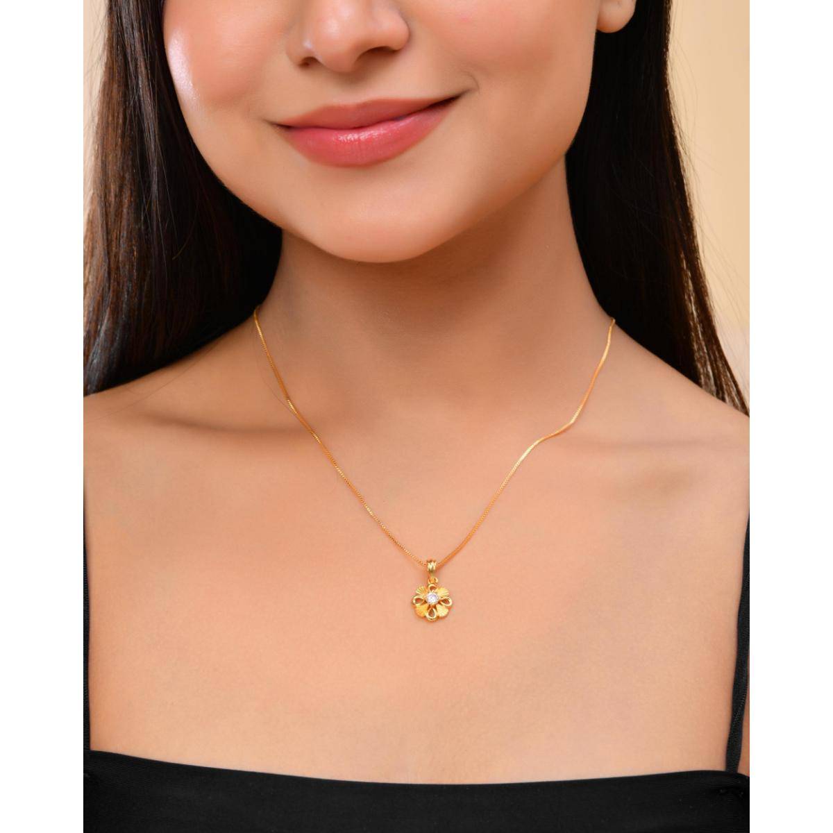 VOJ Gold Plated Heart Shaped Ad Studded Pendant With Chain Necklace